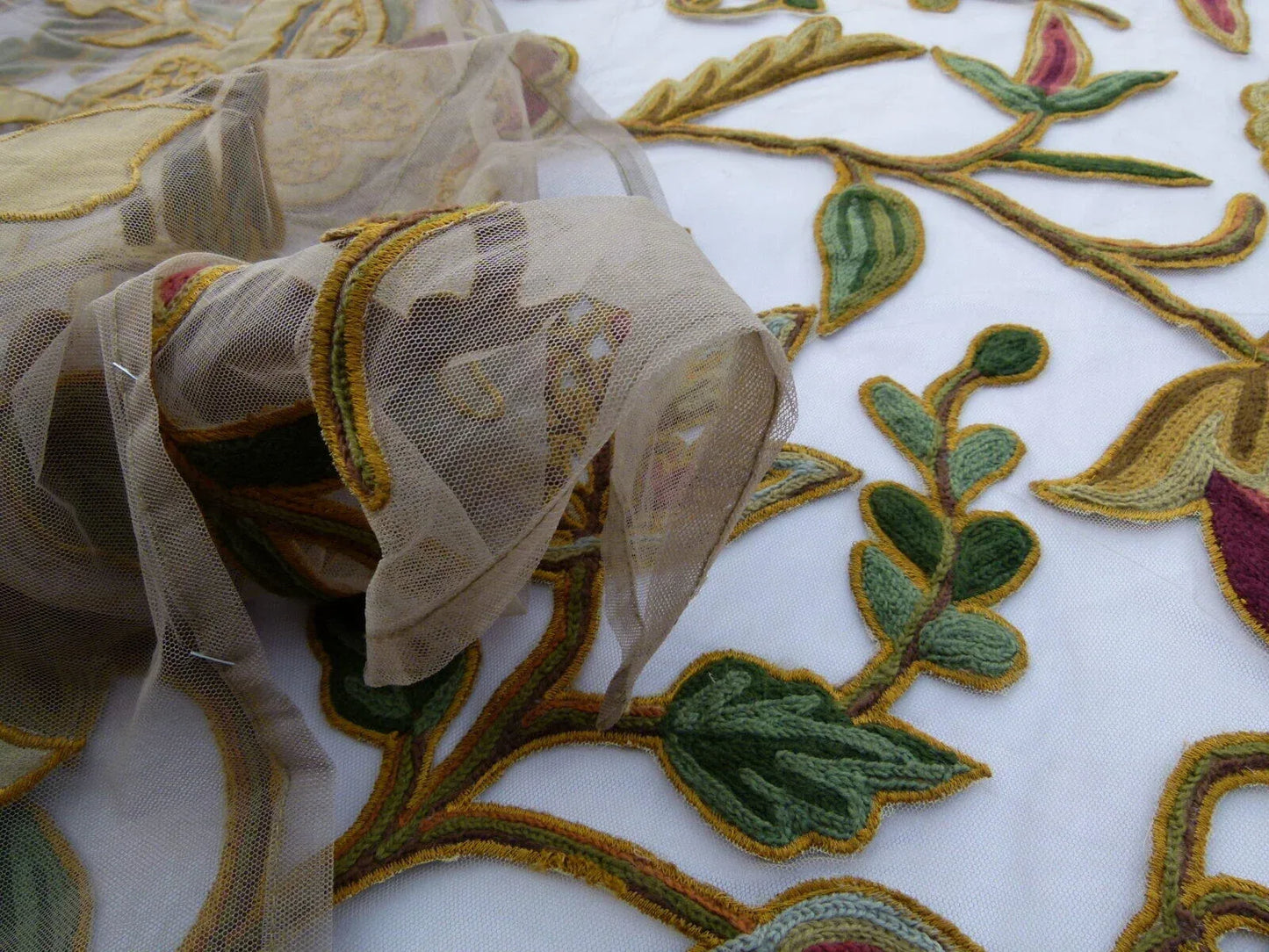 Scalamandre Sikandra Crewel Sheer Multi Wool Hand Crewel Old World Weavers MSRP USD 770/Y