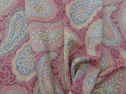 0.9Y Scalamandre Hamadan Blue Red Print Linen Grey Watkins MSRP USD 272/Y  Old World Weavers Paisley Print