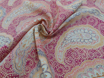 0.9Y Scalamandre Hamadan Blue Red Print Linen Grey Watkins MSRP USD 272/Y  Old World Weavers Paisley Print