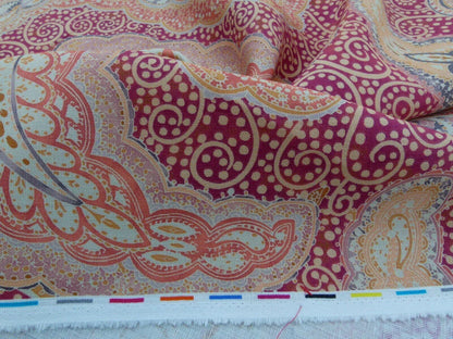 0.9Y Scalamandre Hamadan Blue Red Print Linen Grey Watkins MSRP USD 272/Y  Old World Weavers Paisley Print