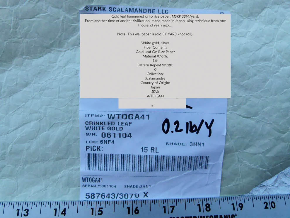 by yard Scalamandre Old World Weavers Crinkled Leaf White Gold Wallpaper Gold Leaf On Rice Paper Fr Japan! MSRP USD 314/yard