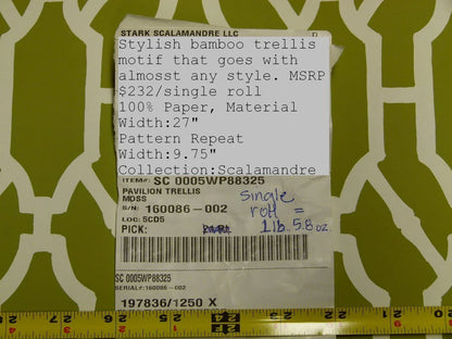 Scalamandre "pavilion Trellis Moss Green White Wallpaper MSRP USD 232/single Roll  Old World Weavers