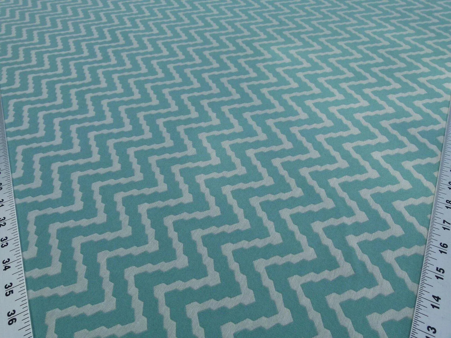 Scalamandre Chantico Chevron Lattice Pool Aqua Blue Green Linen Cotton Woven  Old World Weavers Herringbone MSRP USD 198/Y
