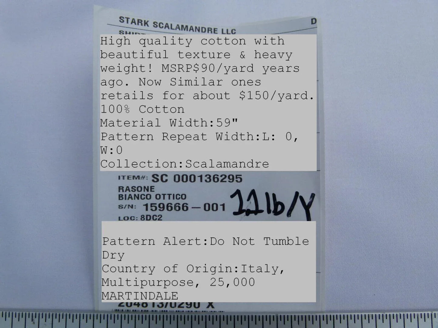 Scalamandre Old World Weavers  Rasone Bianco  Ottico Pure White 100% Cotton Heavy MSRP USD 150/Y
