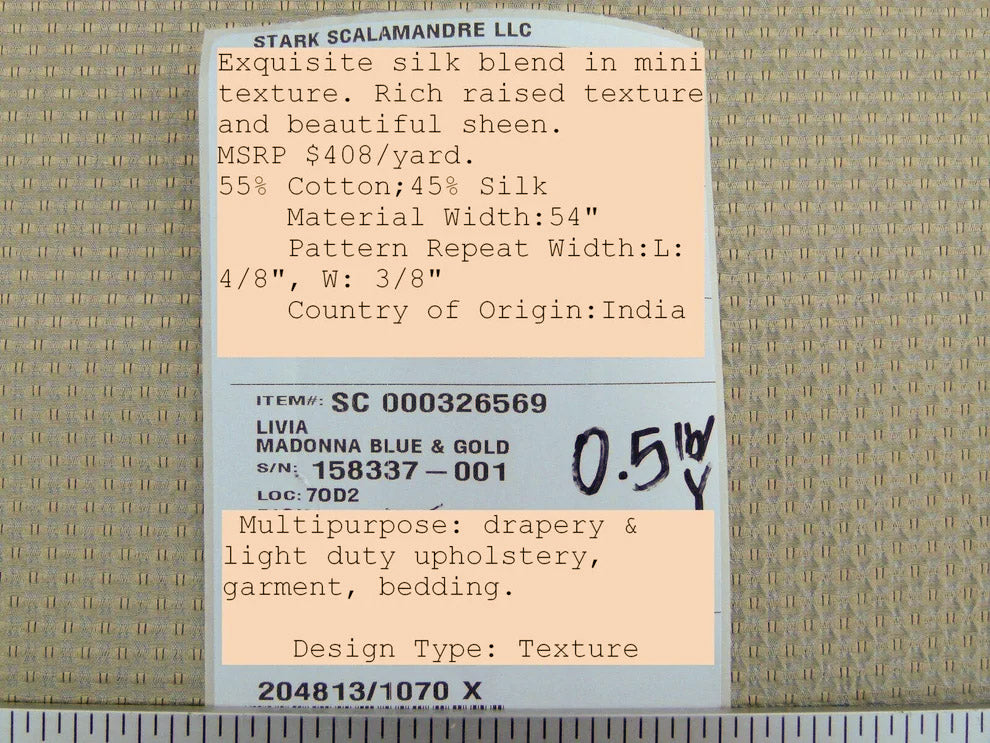 Scalamandre  Livia Madonna Blue Gold Silk Cotton Damask Mini Dot Texture Scalamandre MSRP USD 408/Y