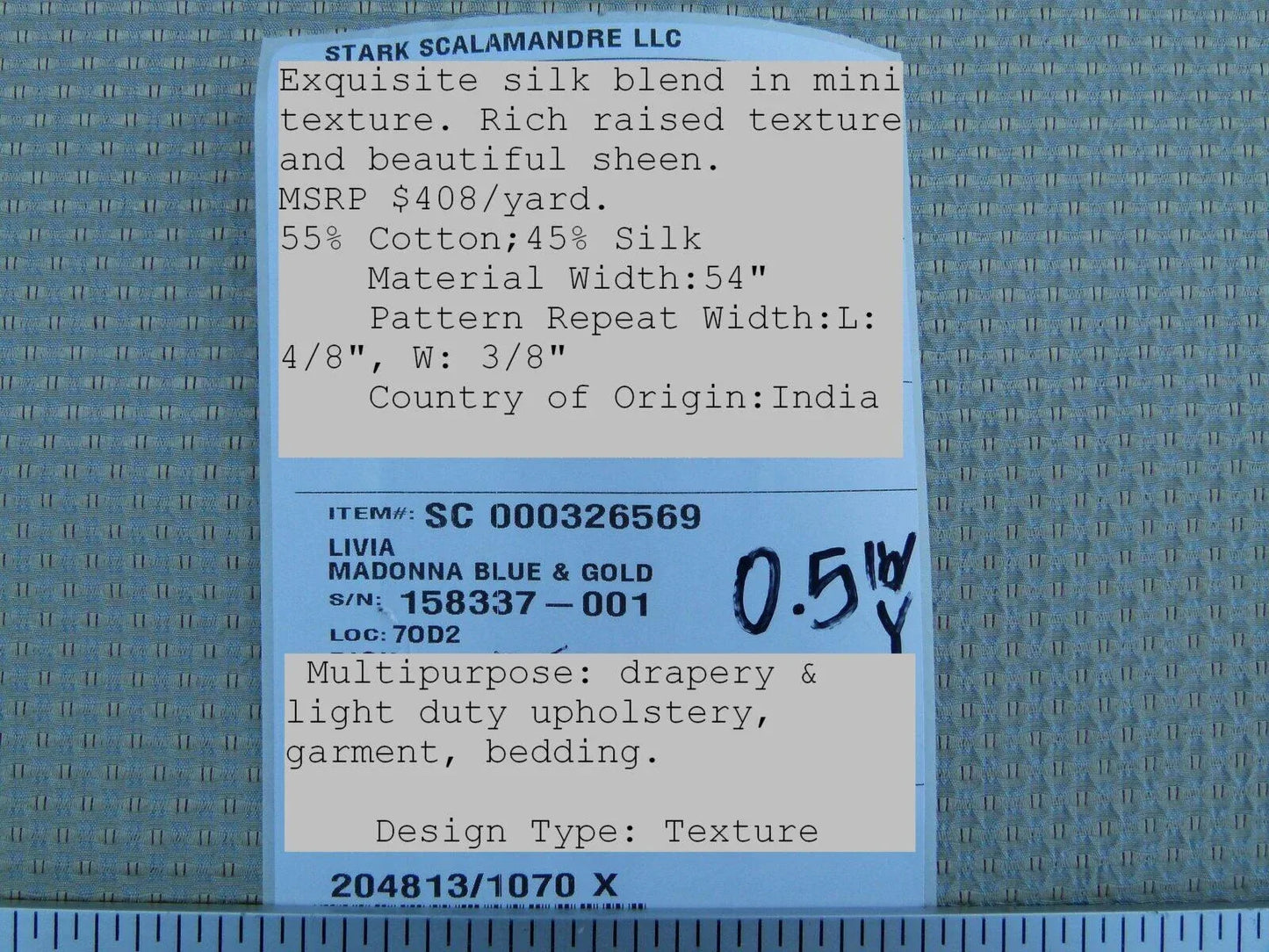 Scalamandre  Livia Madonna Blue &amp; Gold Silk Cotton Damask Mini Dot Texture Scalamandre MSRP USD 408/Y