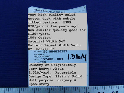 Scalamandre Cannes Viola Scuro Blue Purple 100% Cotton Italy MSRP USD 120/Y