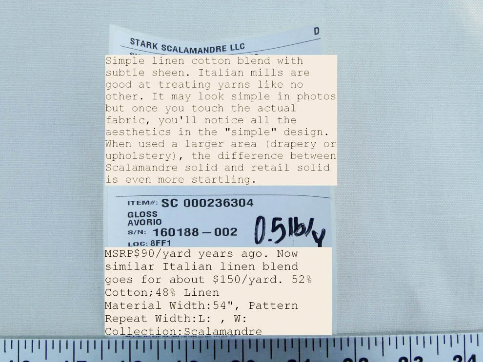 Scalamandre Gloss Avorio Ivory White MSRP USD 90  Old World Weavers Cotton Linen Blend