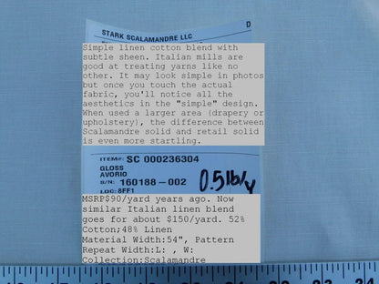 Scalamandre Gloss Avorio Ivory White MSRP USD 90  Old World Weavers Cotton Linen Blend
