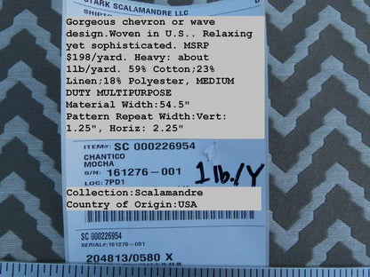 Scalamandre Chantico Chevron Lattice Mocha Tan Beige White Linen Cotton Woven  Old World Weavers Chevron MSRP USD 198/Y