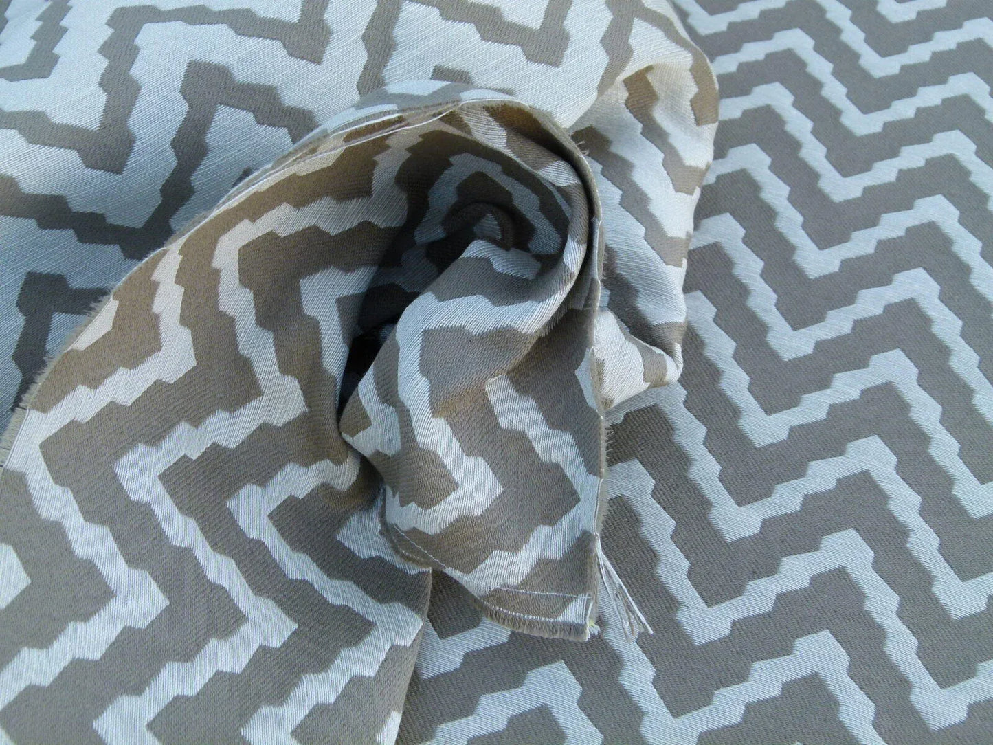 Scalamandre Chantico Chevron Lattice Mocha Tan Beige White Linen Cotton Woven  Old World Weavers Chevron MSRP USD 198/Y