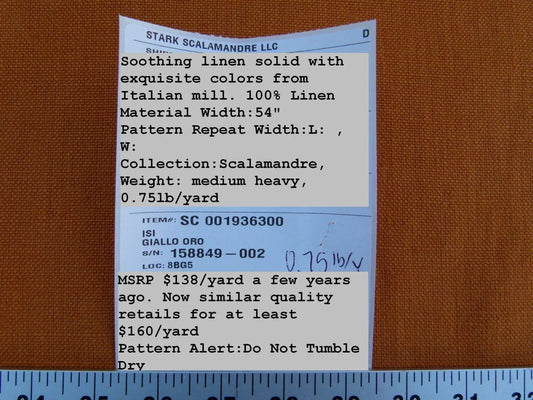 Scalamandre Isi Goallo Oro Golden Yellow 100% Linen MSRP USD 138/yd Old World Weavers