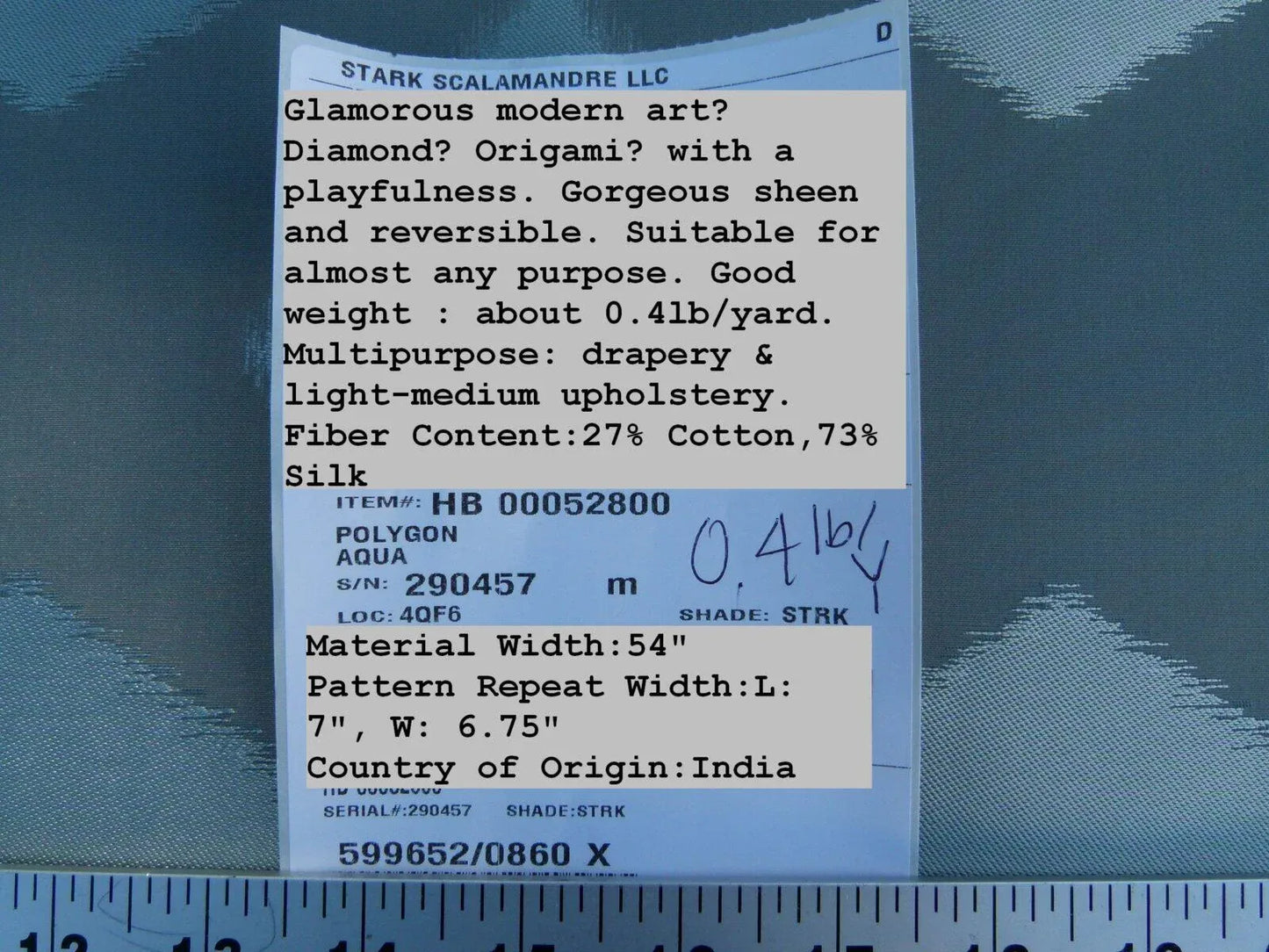 Scalamandre  Polygon Aqua Blue Green Silk Cotton Jacquard Thick Old World Weavers MSRP USD 260/yard