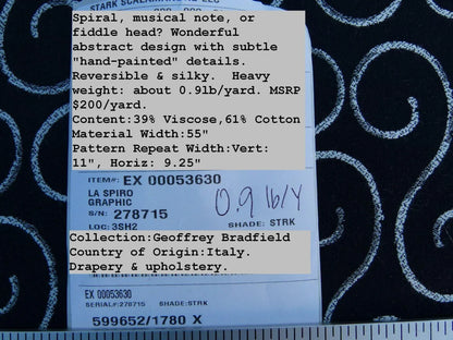Scalamandre La Spiro Graphic Deep Black &amp; White Graphic Music Note Woven MSRP USD 200/y  Old World Weavers