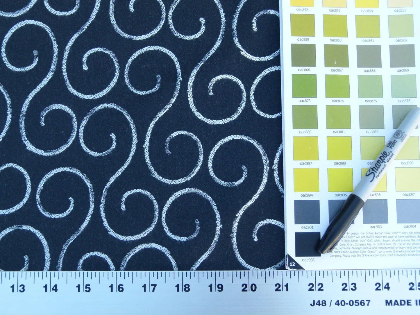 Scalamandre La Spiro Graphic Deep Black &amp; White Graphic Music Note Woven MSRP USD 200/y  Old World Weavers