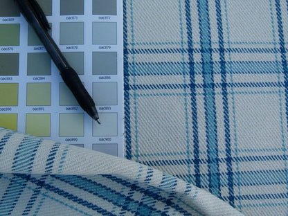 Scalamandre Bynam Check Grey Watkins Blue White Plaid Cotton MSRP USD 128/Y  Old World Weavers