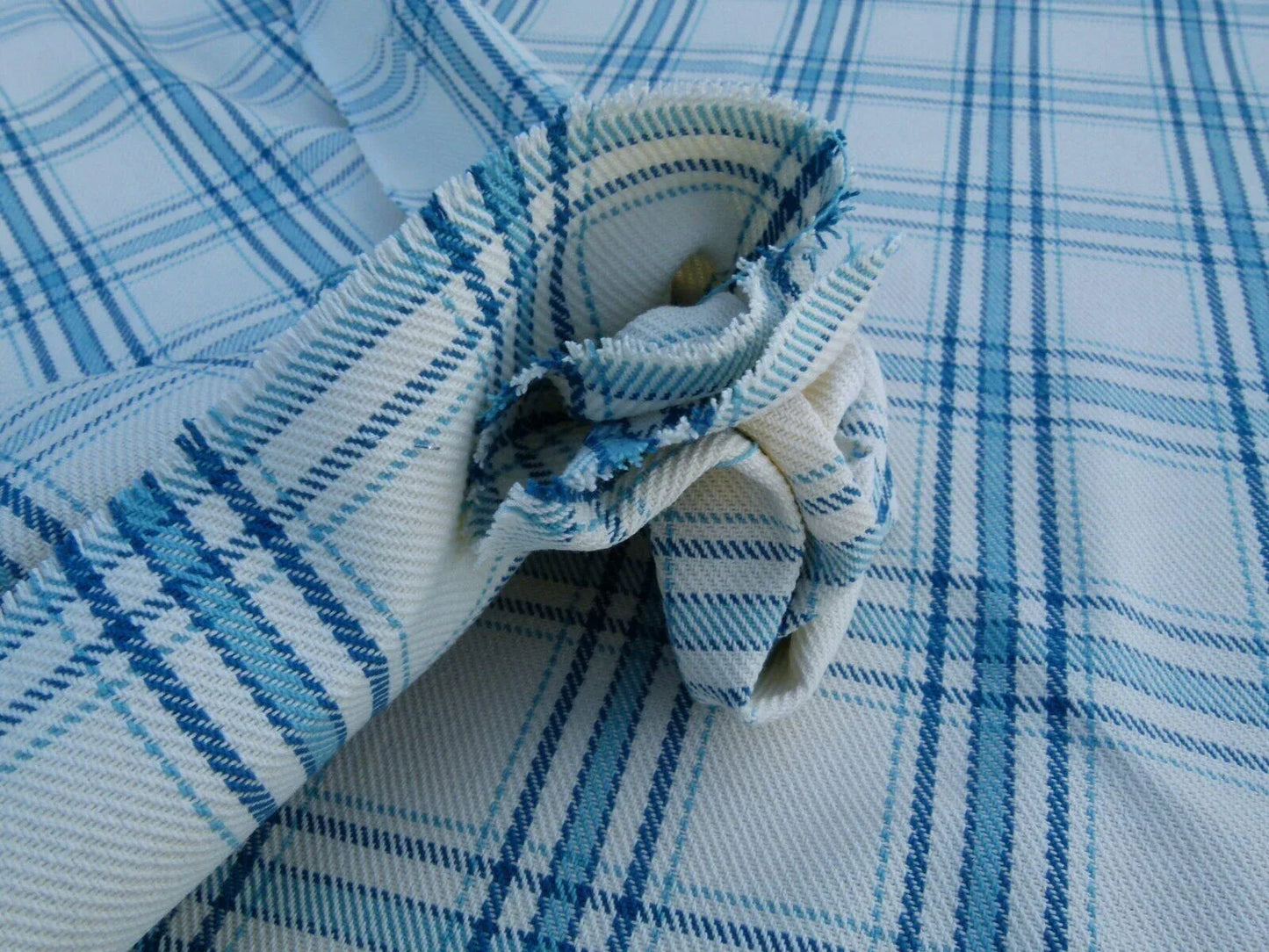 Scalamandre Bynam Check Grey Watkins Blue White Plaid Cotton MSRP USD 128/Y  Old World Weavers