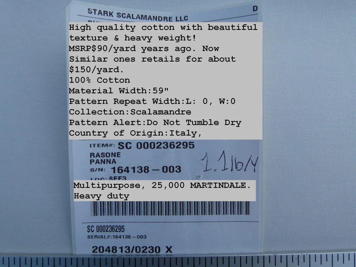 Scalamandre Old World Weavers Rasone Panna Cream Pure White  100% Cotton Heavy MSRP USD 150/Y