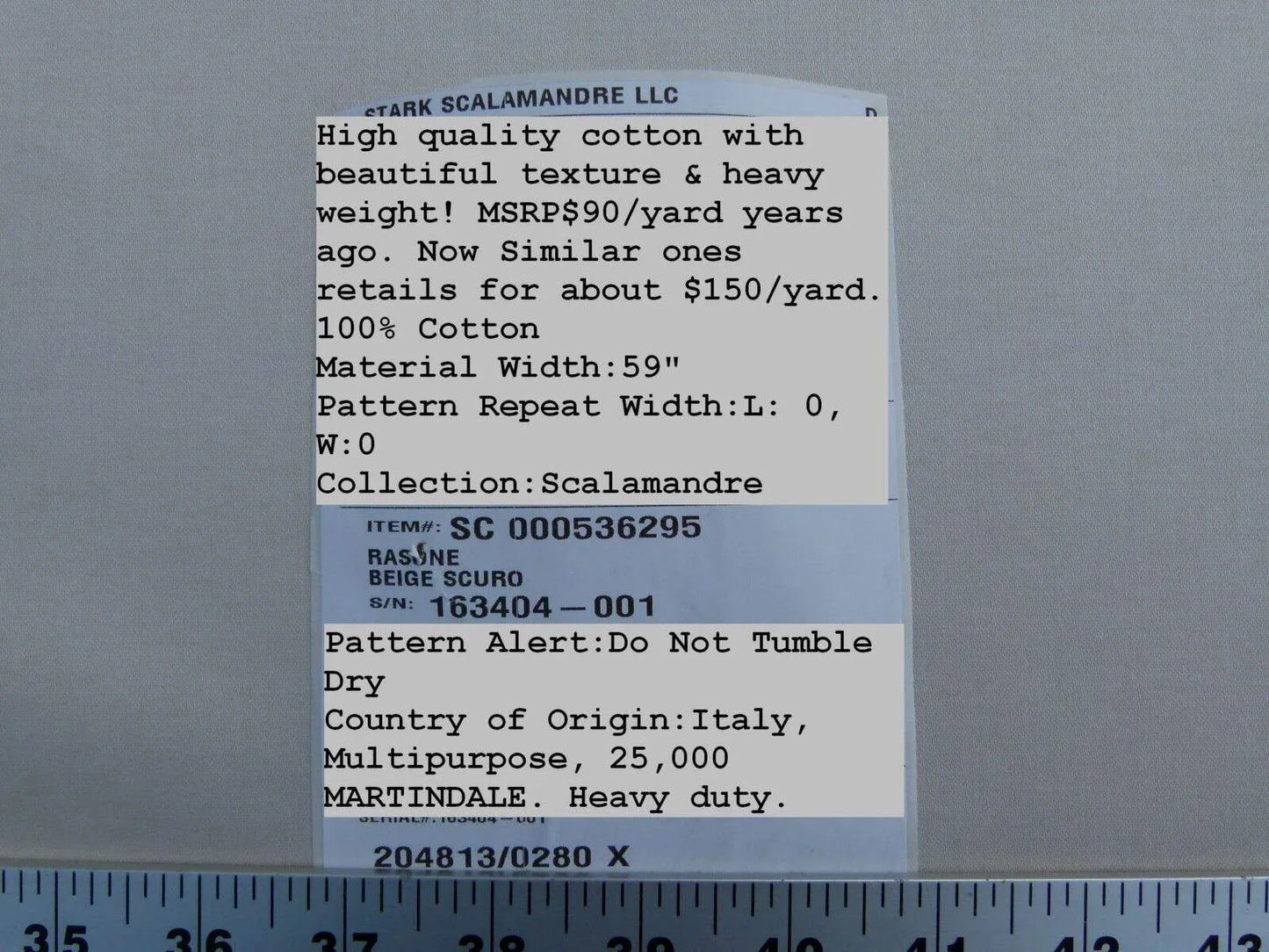 Scalamandre Old World Weavers Rasone Beige Scuro Dark Beige 100% Cotton Heavy MSRP USD 150/Y