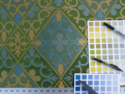 Scalamandre Clarion Emerald Isle Middle Age Woven Silk Lampas MSRP USD 160/Y  Old World Weavers