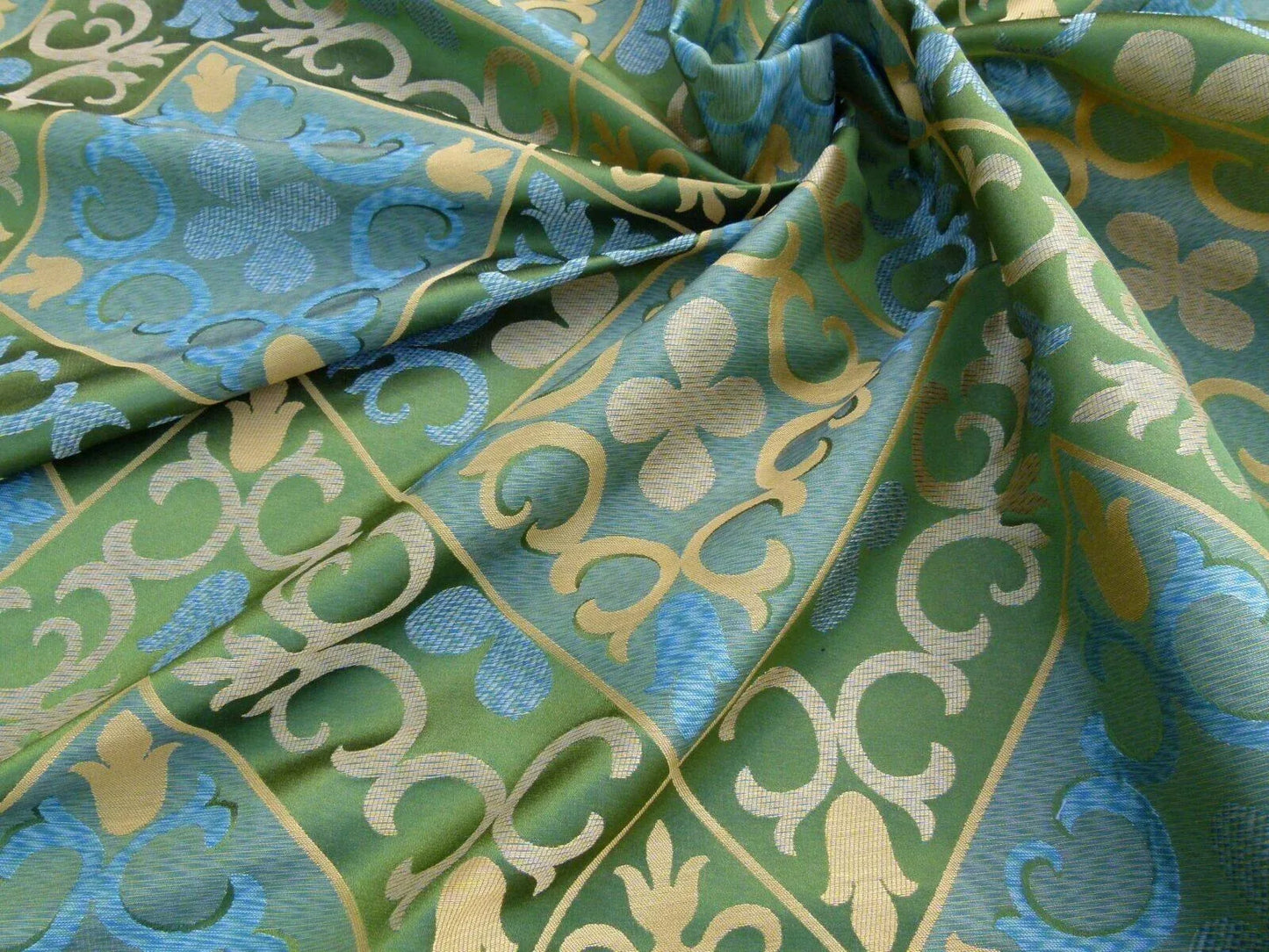 Scalamandre Clarion Emerald Isle Middle Age Woven Silk Lampas MSRP USD 160/Y  Old World Weavers