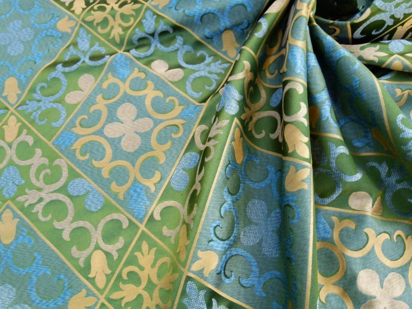 Scalamandre Clarion Emerald Isle Middle Age Woven Silk Lampas MSRP USD 160/Y  Old World Weavers