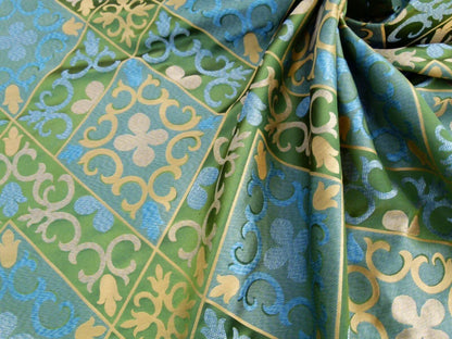 Scalamandre Clarion Emerald Isle Middle Age Woven Silk Lampas MSRP USD 160/Y  Old World Weavers