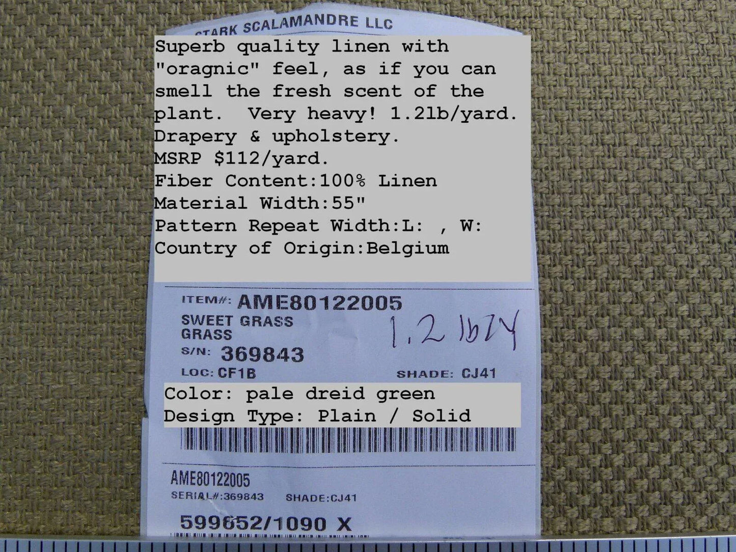 Scalamandre Sweet Grass In Grass Muted Green MSRP USD 112/Y Belgium Linen Superb! Old World Weavers