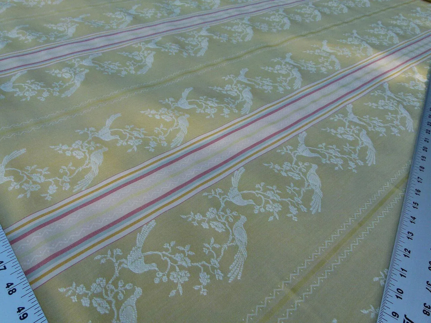 Scalamandre Fine Feathers Champagne Birds and Berry Bush Grey Watkins Woven Classic Chinese Garden Bird Stripe MSRP USD 233/Y Old World Weavers