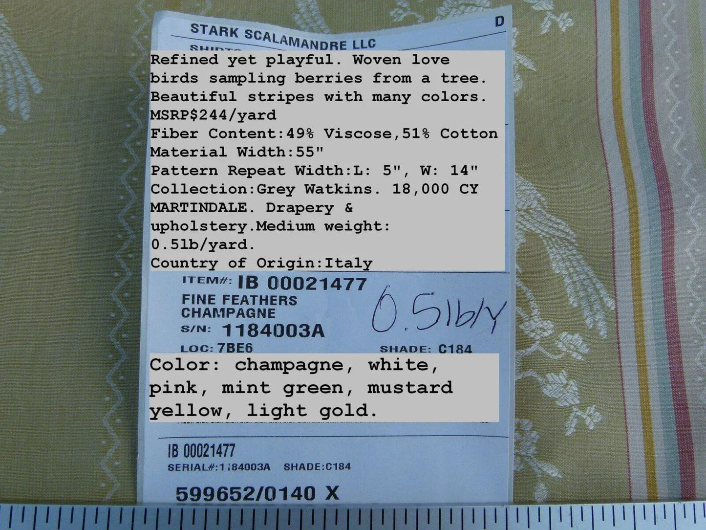 Scalamandre Fine Feathers Champagne Birds and Berry Bush Grey Watkins Woven Classic Chinese Garden Bird Stripe MSRP USD 233/Y Old World Weavers