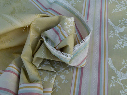 Scalamandre Fine Feathers Champagne Birds and Berry Bush Grey Watkins Woven Classic Chinese Garden Bird Stripe MSRP USD 233/Y Old World Weavers