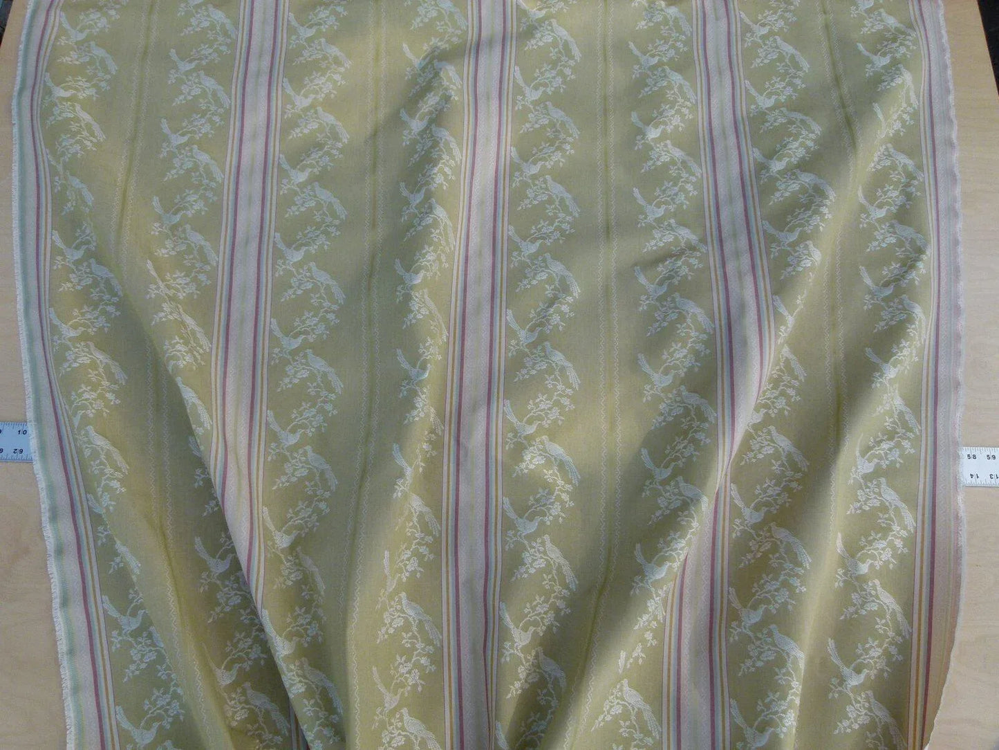 Scalamandre Fine Feathers Champagne Birds and Berry Bush Grey Watkins Woven Classic Chinese Garden Bird Stripe MSRP USD 233/Y Old World Weavers