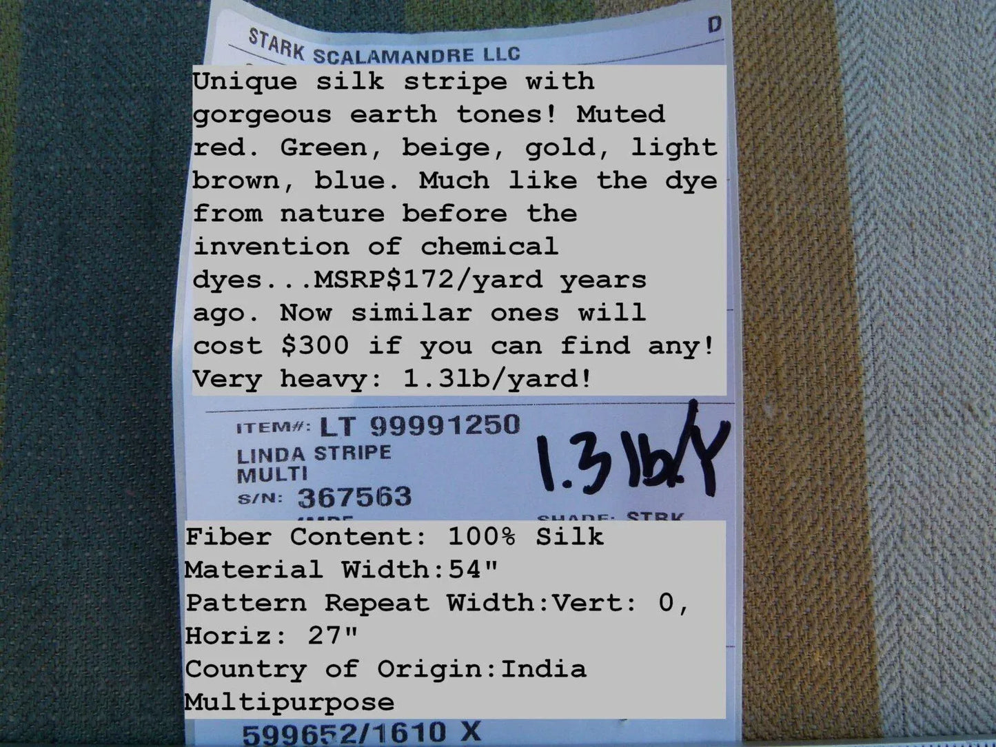 Scalamandre Linda Stripe Custom Multi Color Red Green Pink Gold Silk Twill MSRP USD 172/yard Heavy! Old World Weavers