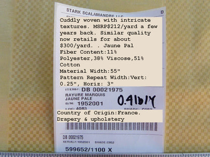By Yard Scalamandre Fonthill Rayure Marquis Juane Pale Gold MSRP USD 212/Y