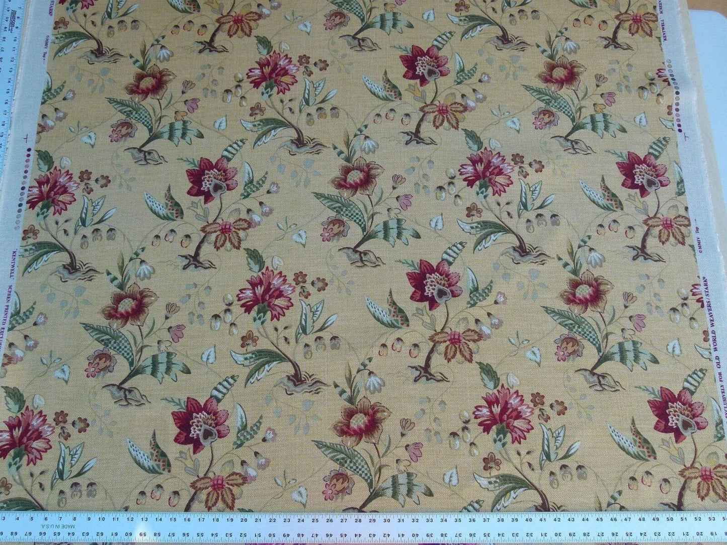 By Yard Scalamandre Old World Weavers Kentwell Brick Olive Wheat English Chintz Linen Heavy MSRP USD 324/Y