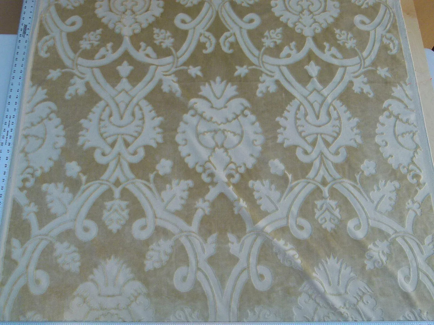 0.8 Yard Scalamandre Fonthill Velours Savoie Beige Cut Velvet 100% Cotton Old World Weavers MSRP USD 304/Y