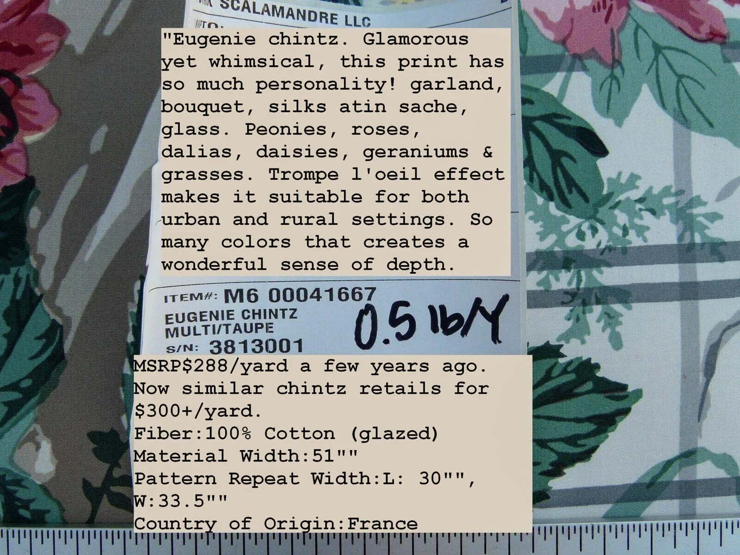 By Yard Scalamandre Eugenie Multi/taupe Chintz Tromp D’oeil Satin Sache Rose Garland MSRP USD 288/Yd