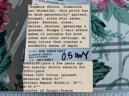 By Yard Scalamandre Eugenie Multi/taupe Chintz Tromp D’oeil Satin Sache Rose Garland MSRP USD 288/Yd