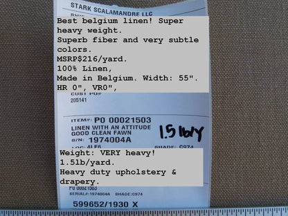 By Yard Scalamandre Linen With An Attitude Good Clean Fawn Brown Solid Grey Watkins MSRP USD 216/Y