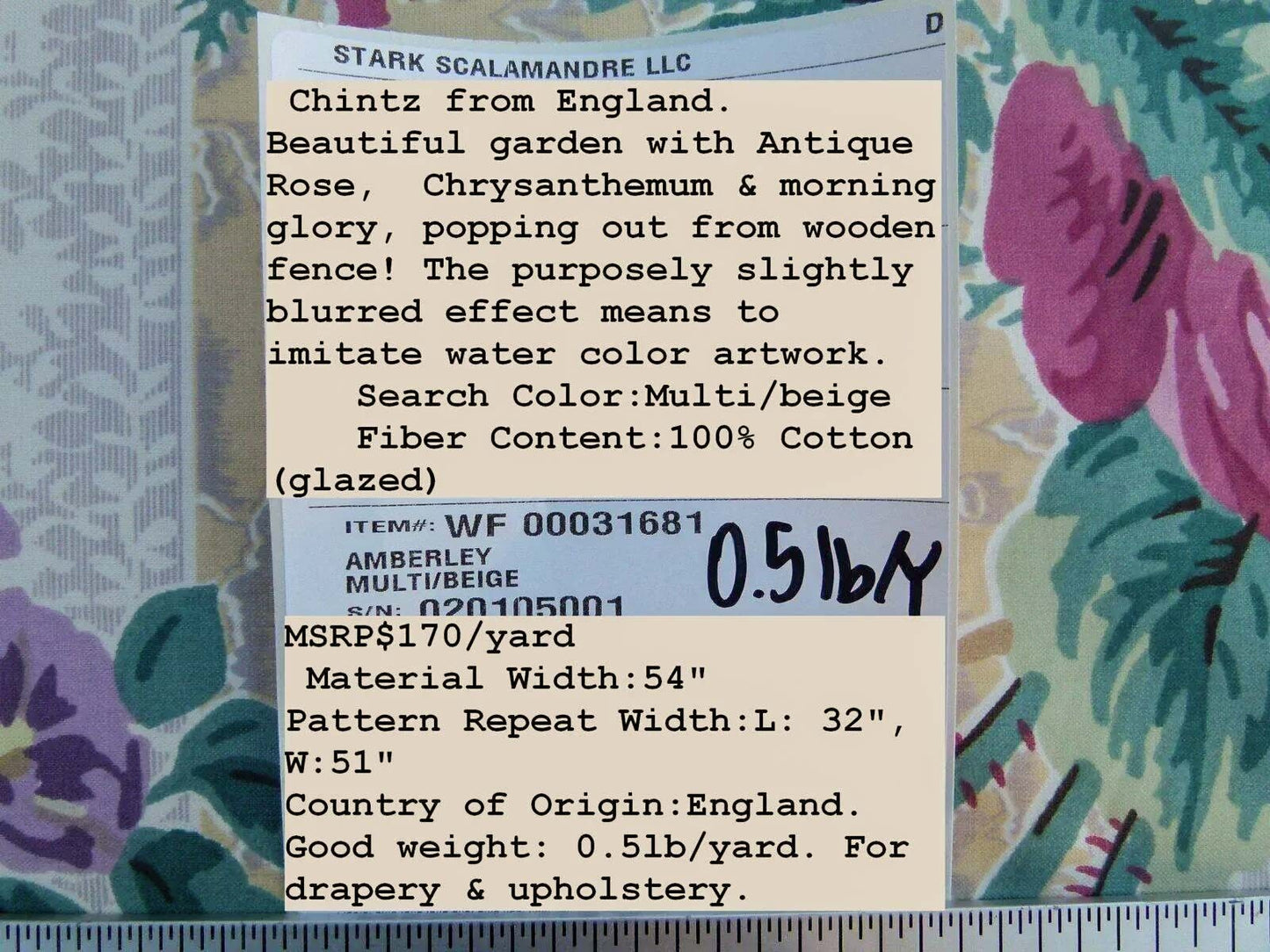 By Yard Scalamandre Amberley Fonthill Multi/beige English garden RoseFloral Chintz Old World Weavers MSRP USD 170/Y