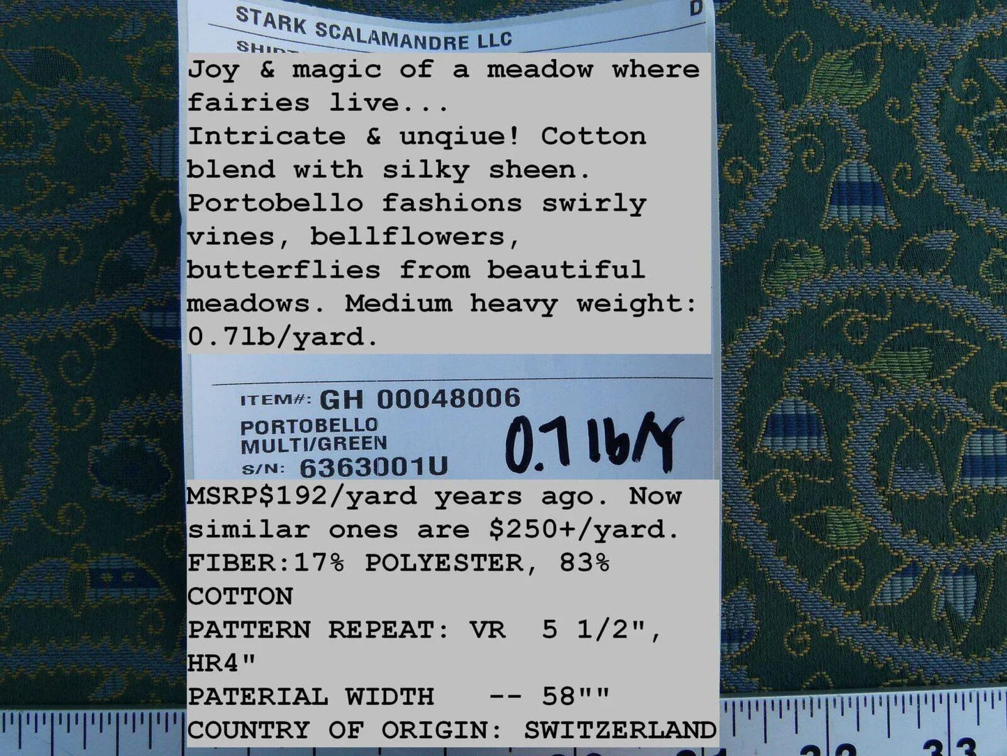 By Yard Scalamandre Portobello Fonthill Multi Green Old World Weavers Crewel Fern Woven Cotton MSRP USD 192/Y