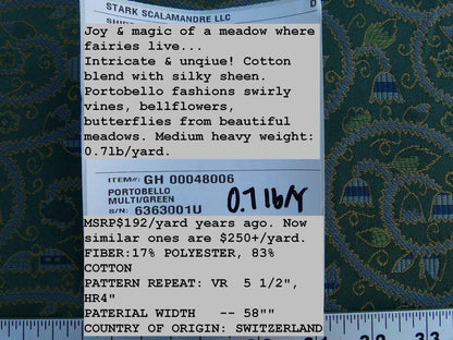 By Yard Scalamandre Portobello Fonthill Multi Green Old World Weavers Crewel Fern Woven Cotton MSRP USD 192/Y