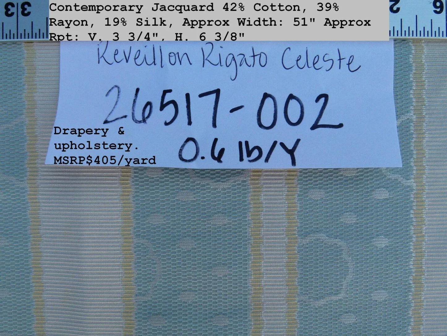 By Yard Scalamandre Reveillon Rigato Celeste Light Blue Silk Jacquard Colony From Italy MSRP USD 405/Y