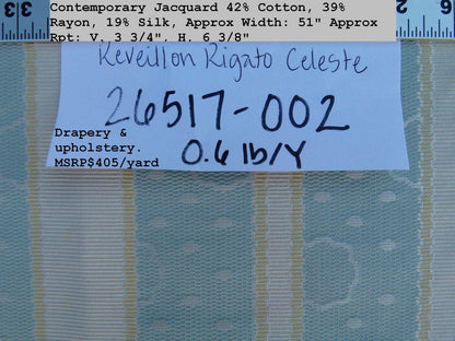 By Yard Scalamandre Reveillon Rigato Celeste Light Blue Silk Jacquard Colony From Italy MSRP USD 405/Y