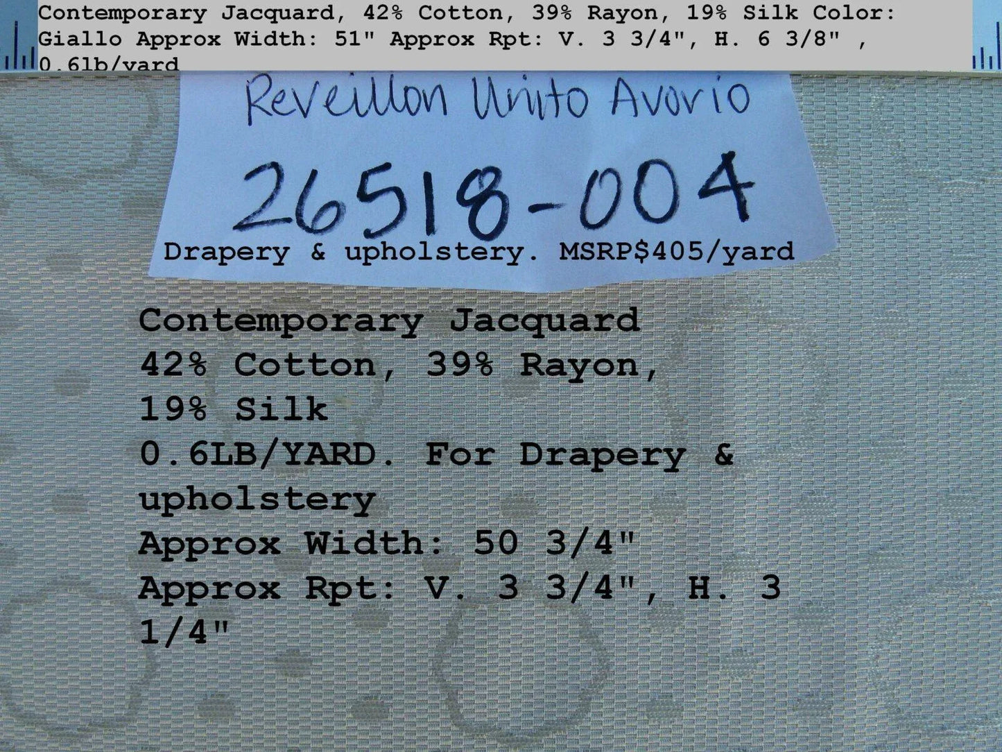 By Yard Scalamandre Reveillon Unito Avorio Ivory Silk Jacquard Colony From Italy MSRP USD 405/Y