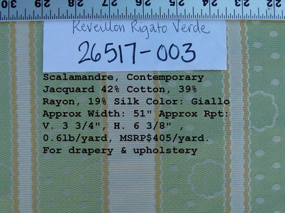 By Yard Scalamandre Reveillon Rigato Verde Green Silk Jacquard Colony From Italy MSRP USD 405/Y