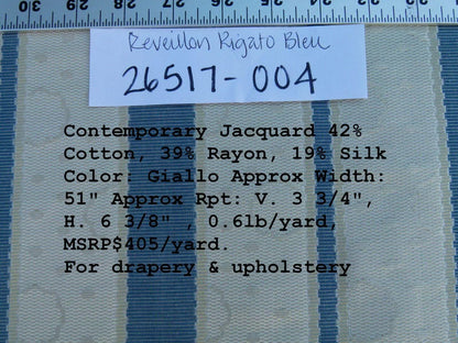 By Yard Scalamandre Reveillon Rigato Bleu Blue Silk Jacquard Colony From Italy MSRP USD 405/Y