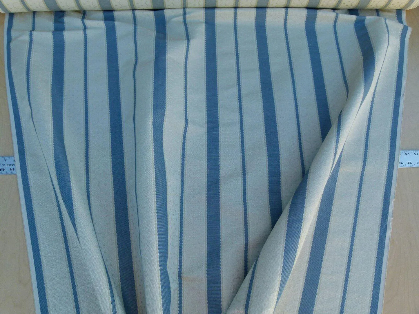 By Yard Scalamandre Reveillon Rigato Bleu Blue Silk Jacquard Colony From Italy MSRP USD 405/Y