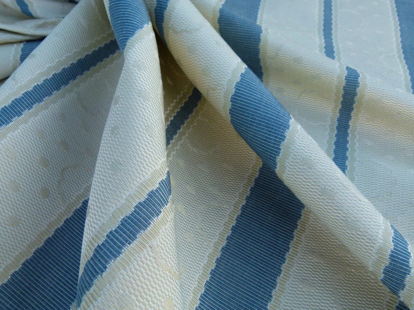 By Yard Scalamandre Reveillon Rigato Bleu Blue Silk Jacquard Colony From Italy MSRP USD 405/Y
