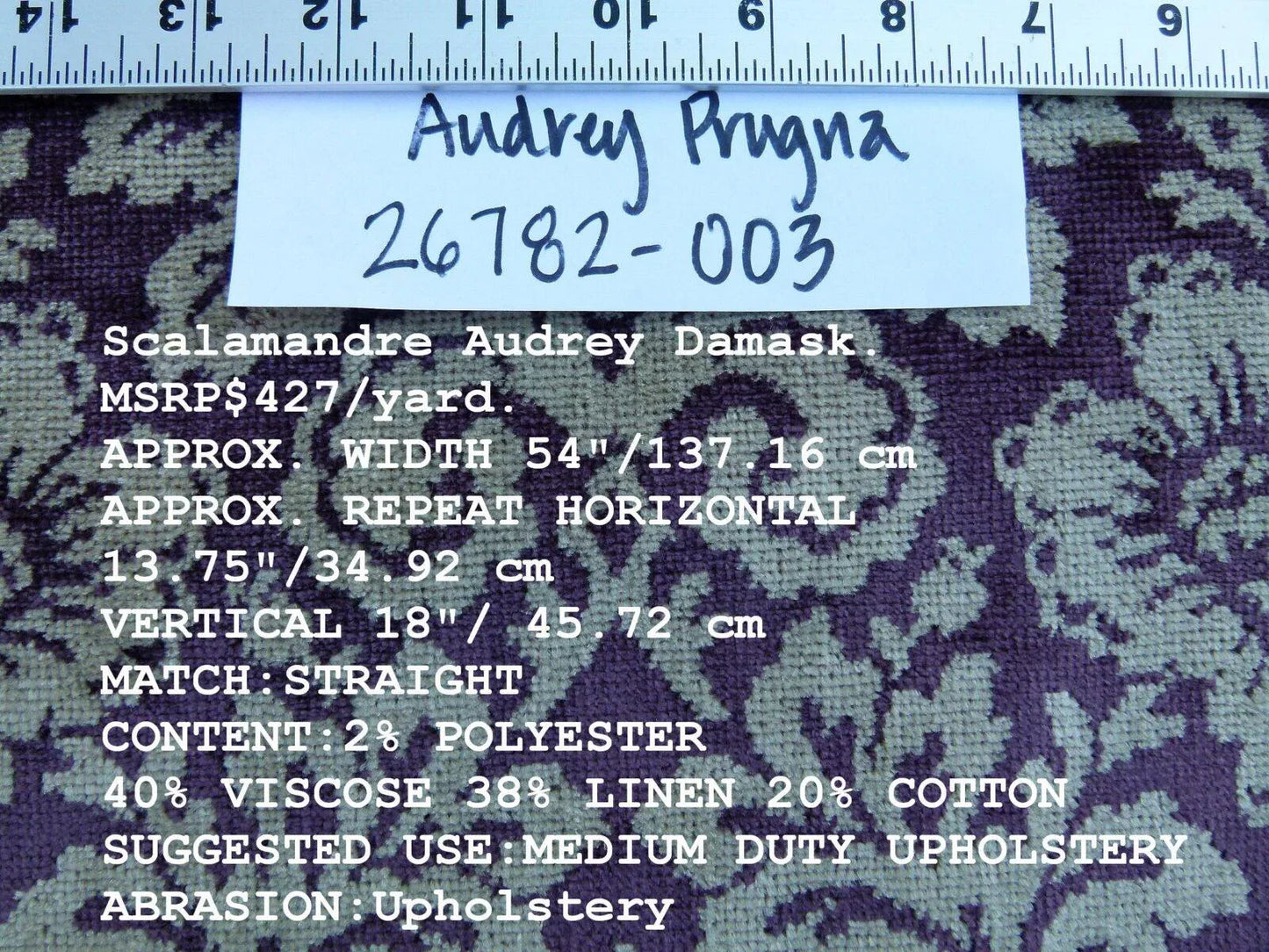 Scalamandre Audrey Cut Velvet Linen Purple Renaissance Artichoke Rose MSRP USD 427/Y